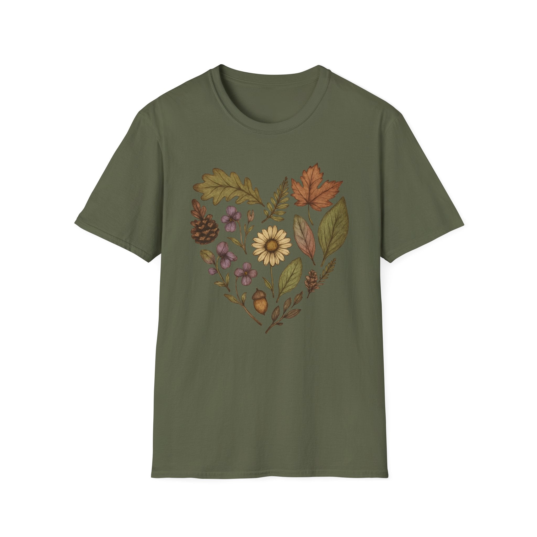 Autumn Muted Botanical Heart Graphic T-Shirt