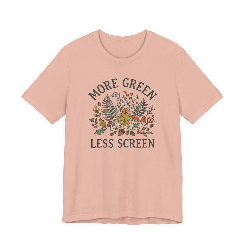 More Green Less Screen Tee | Woodland Folk Art Shirt