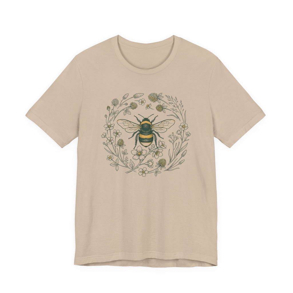 Botanical Bee Wildflower Tee | Vintage Naturalist Illustration Bumblebee T-Shirt