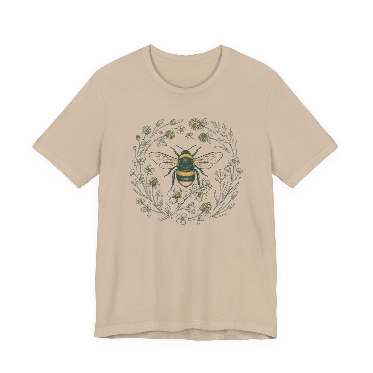 Botanical Bee Wildflower Tee | Vintage Naturalist Illustration Bumblebee T-Shirt