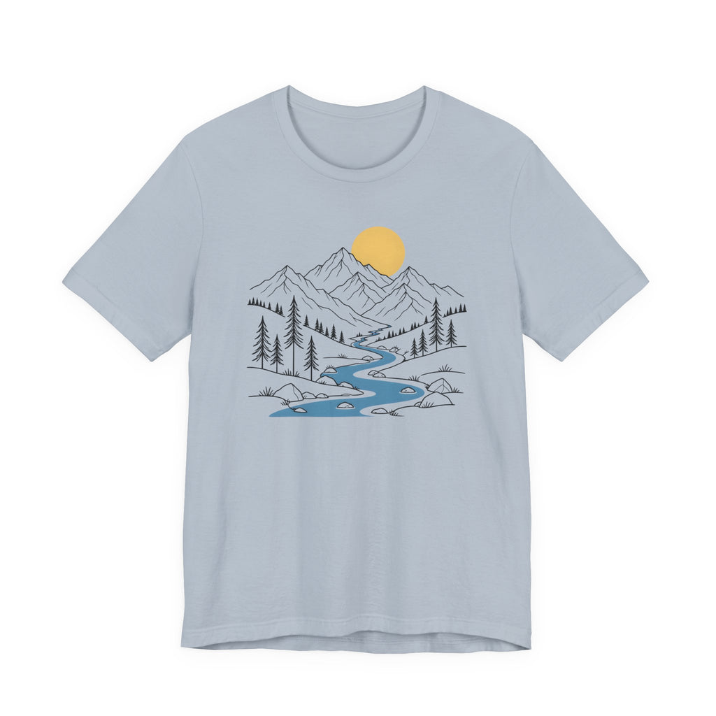 Mountain River Graphic Tee | Sunset Scenic Nature T-Shirt