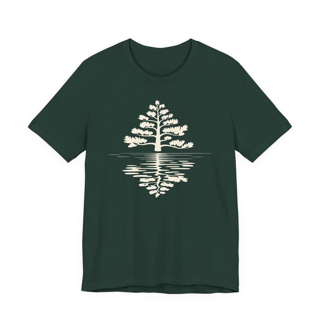 Pine Tree Reflection Tee | Minimal Nature Graphic T-Shirt