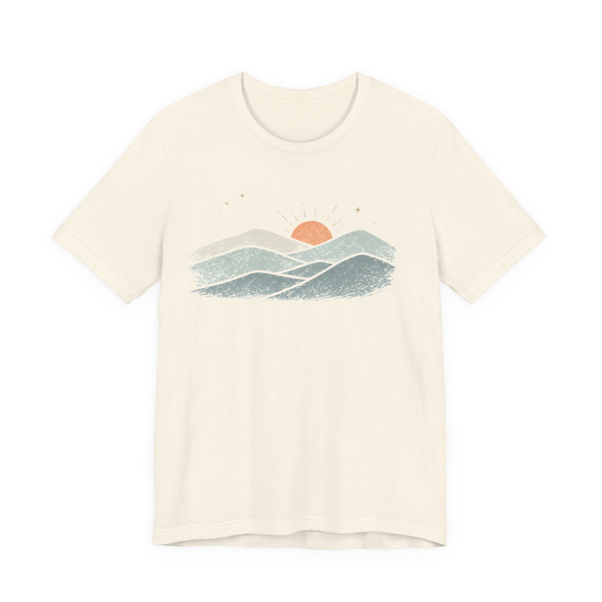 Minimal Sunrise Mountain Illustration Tee | Retro Nature Landscape Shirt