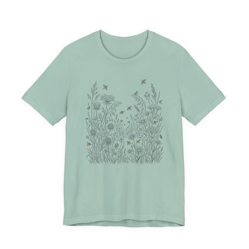 Wildflowers & Fireflies Graphic T-Shirt | Botanical Nature Tee