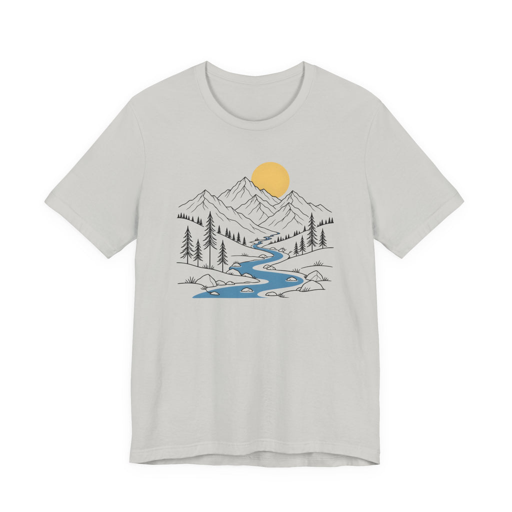 Mountain River Graphic Tee | Sunset Scenic Nature T-Shirt