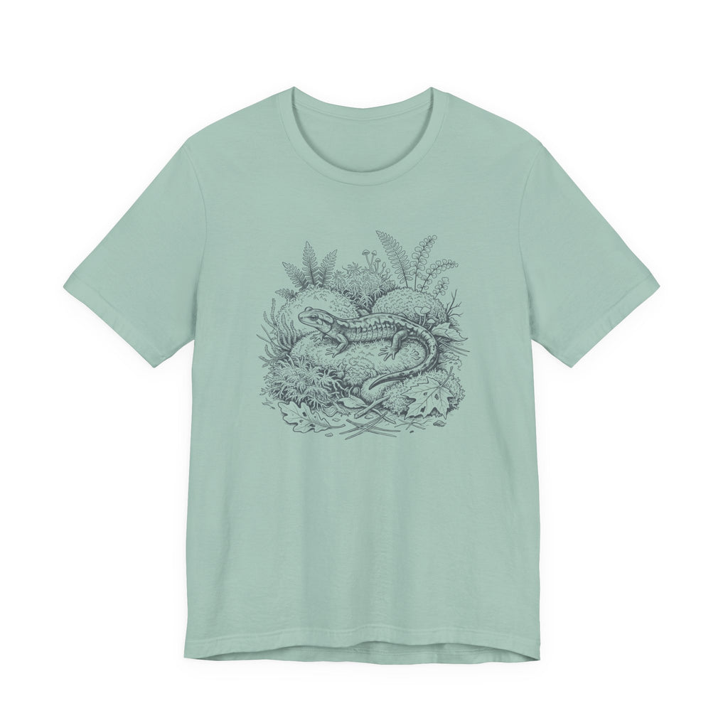 Botanical Salamander Tee on Mossy Rock | Vintage Naturalist Nature Illustration T-Shirt