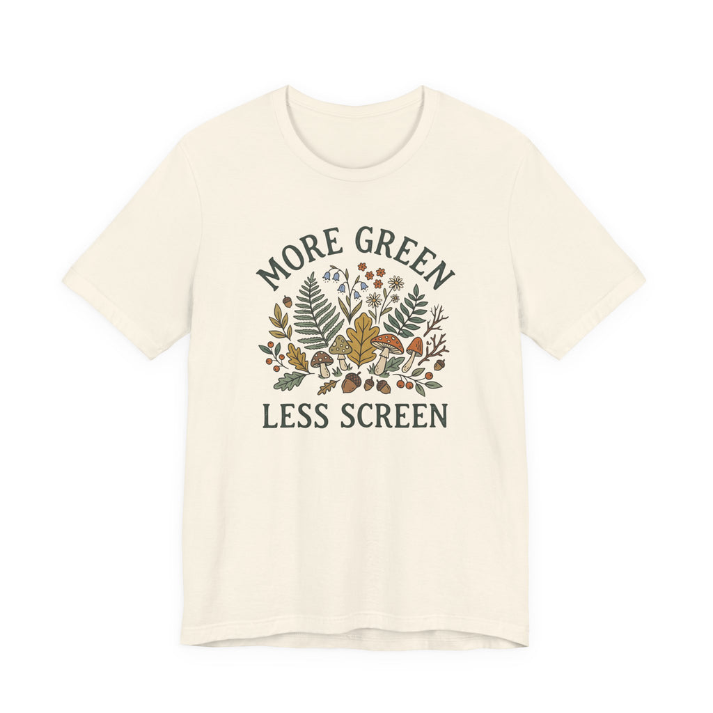 More Green Less Screen Tee | Woodland Folk Art Shirt