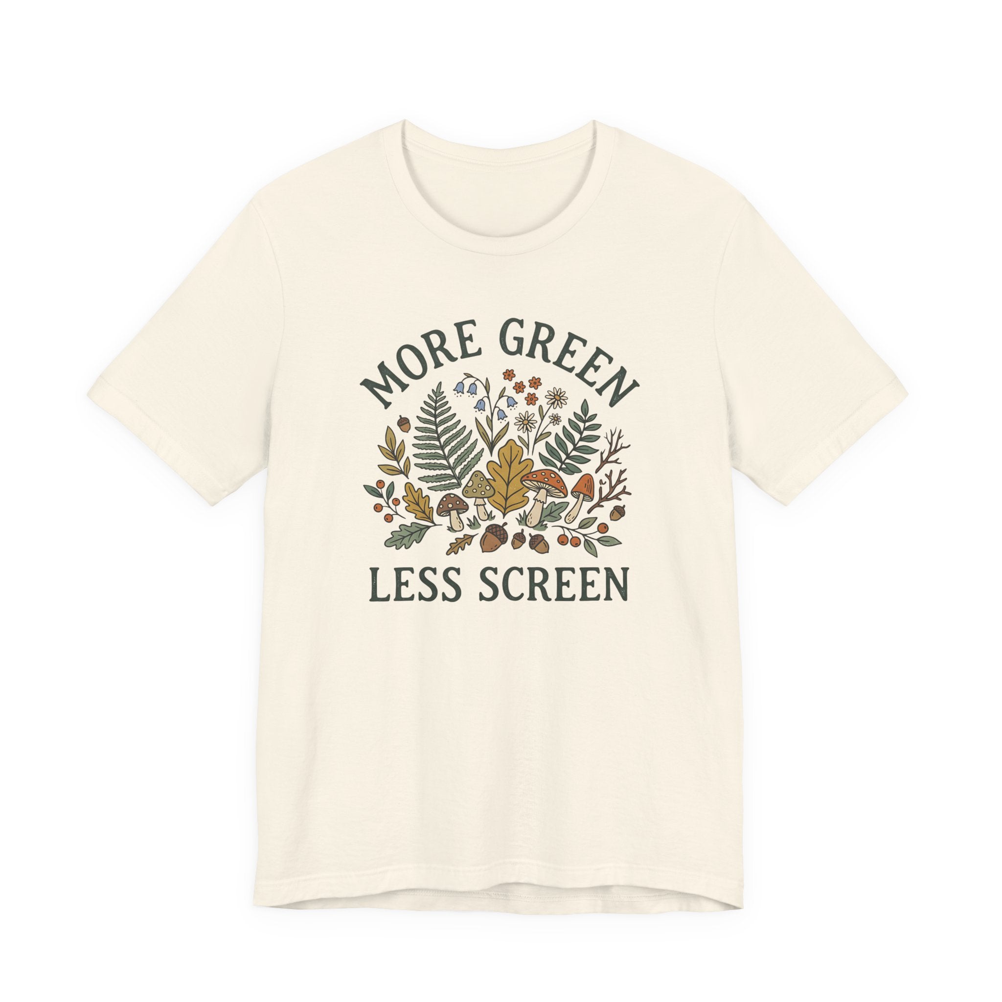 More Green Less Screen Tee | Woodland Folk Art Shirt