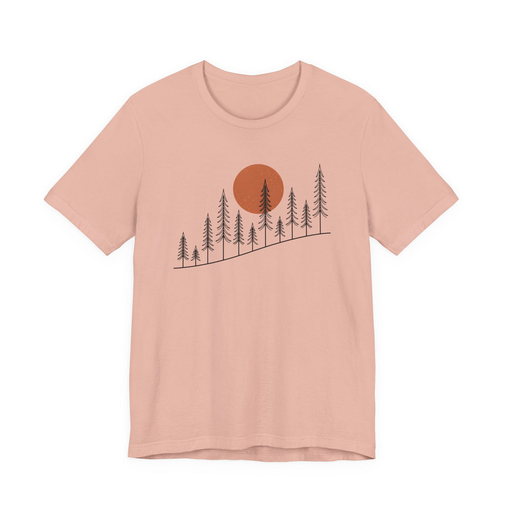 Timber Rise Sunset Tee | Minimal Pine Tree Forest Graphic T-Shirt