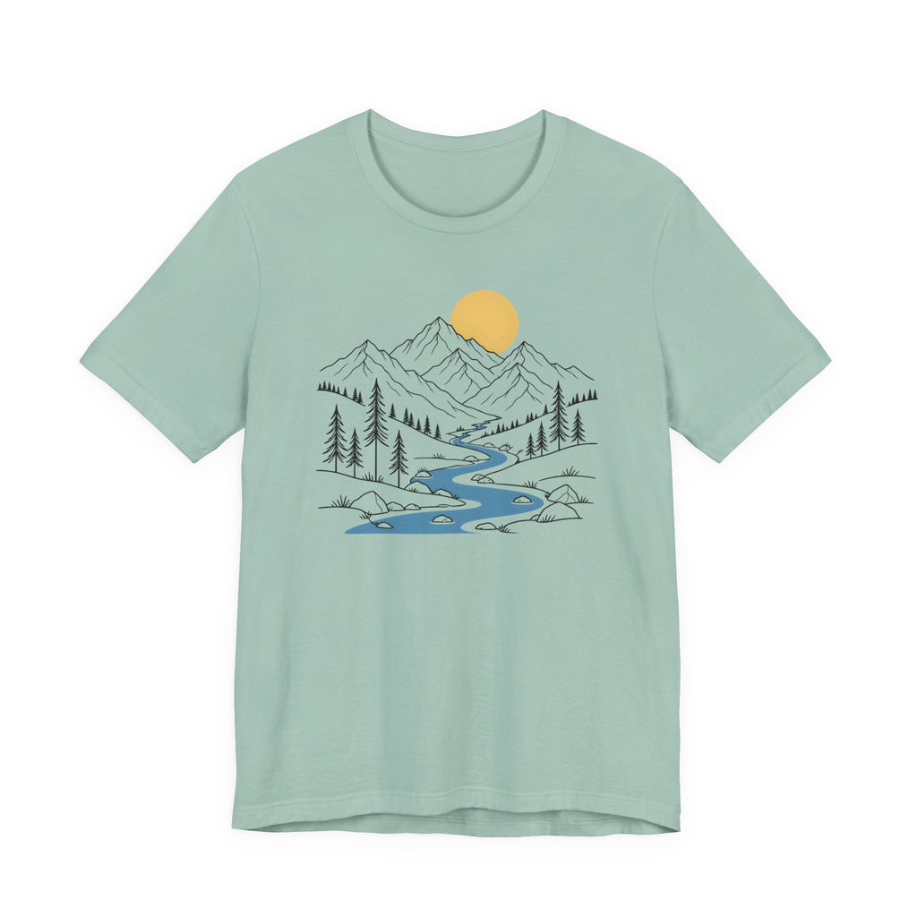 Mountain River Graphic Tee | Sunset Scenic Nature T-Shirt
