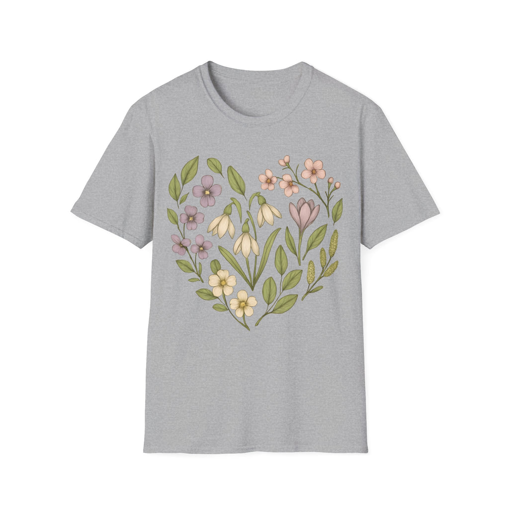 Spring Botanical Flowers Heart Graphic T-Shirt
