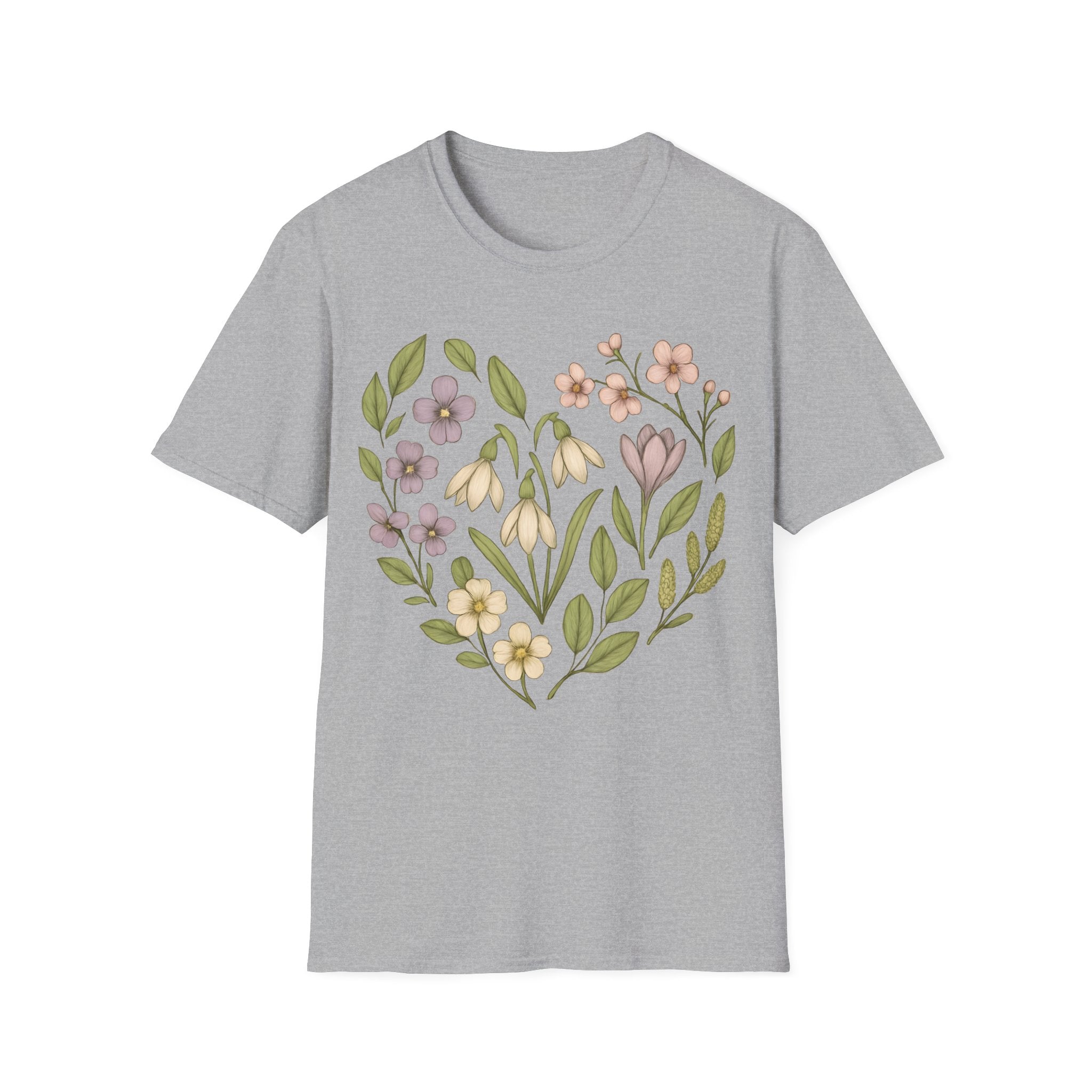 Spring Botanical Flowers Heart Graphic T-Shirt
