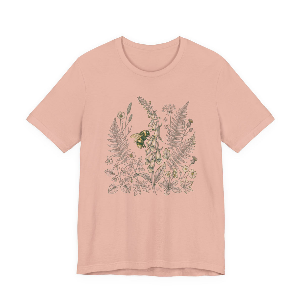 Foxglove Fern & Bee Tee | Floral Nature Graphic T-Shirt