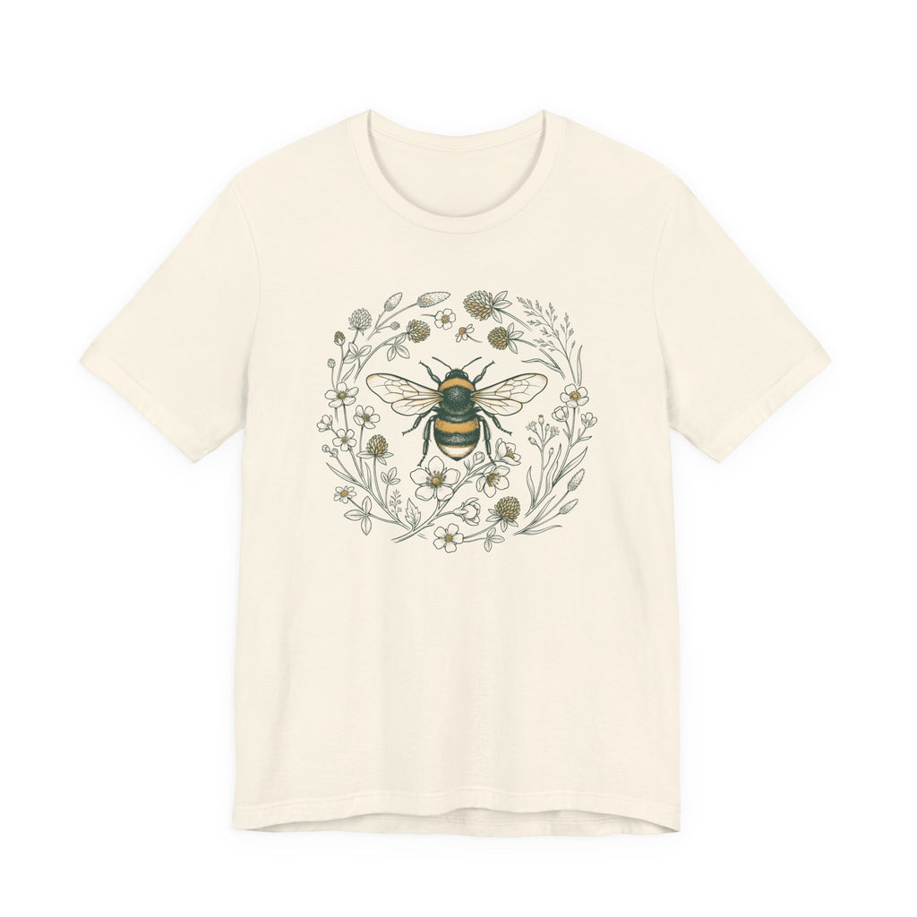 Botanical Bee Wildflower Tee | Vintage Naturalist Illustration Bumblebee T-Shirt