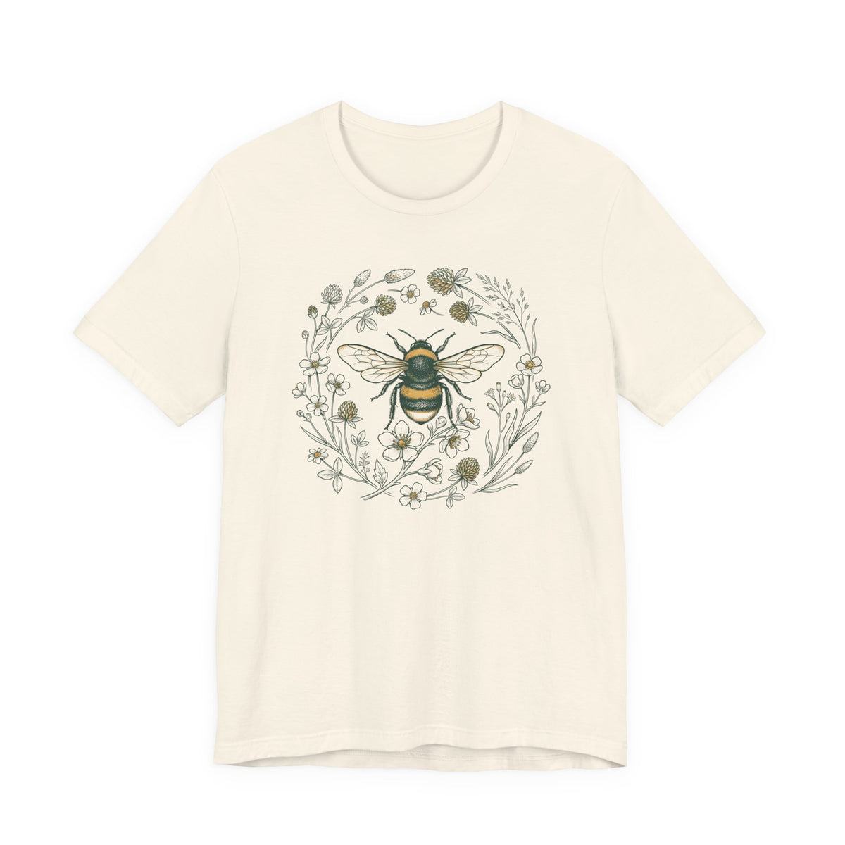 Botanical Bee Wildflower Tee | Vintage Naturalist Illustration Bumblebee T-Shirt