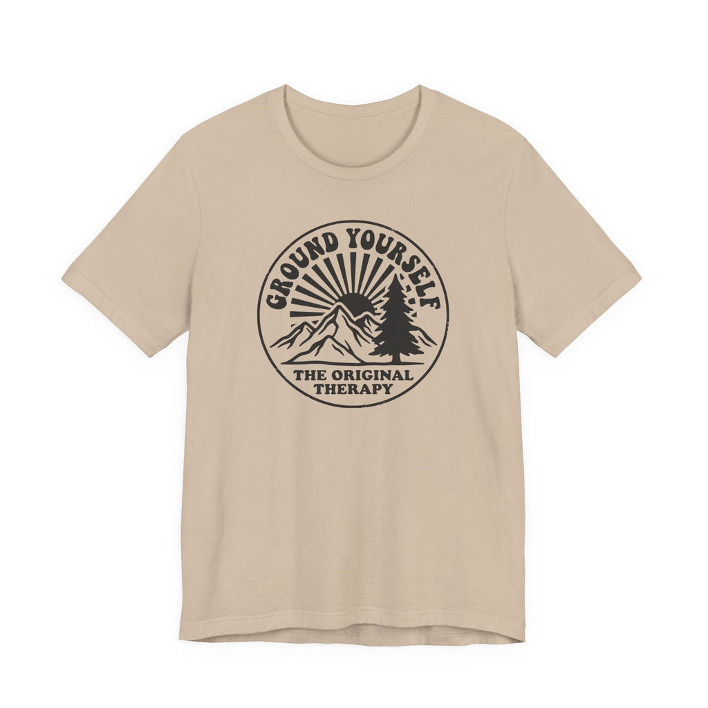 Ground Yourself mountain badge tee | The Original Therapy t-shirt