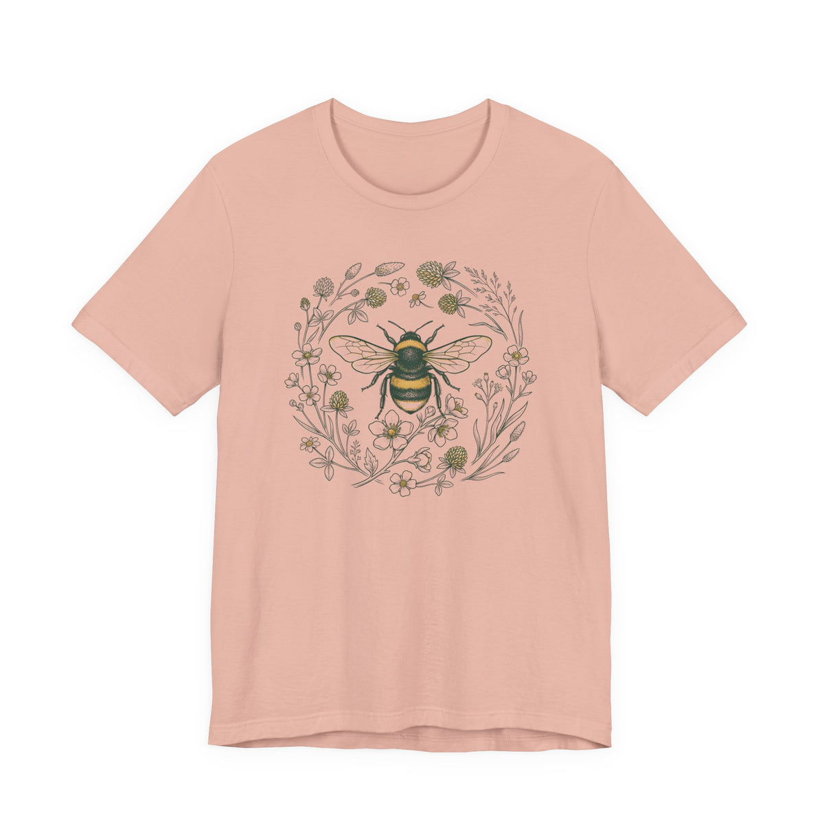 Botanical Bee Wildflower Tee | Vintage Naturalist Illustration Bumblebee T-Shirt