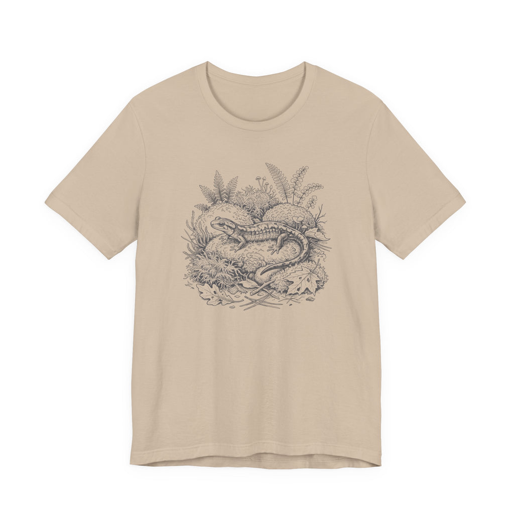 Botanical Salamander Tee on Mossy Rock | Vintage Naturalist Nature Illustration T-Shirt