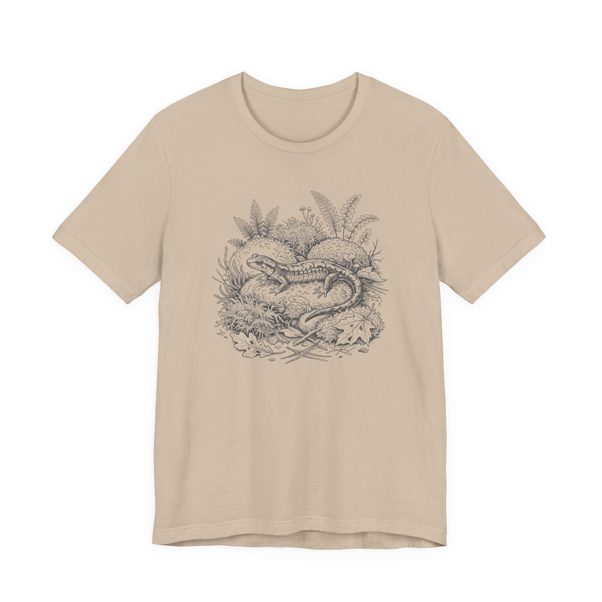 Botanical Salamander Tee on Mossy Rock | Vintage Naturalist Nature Illustration T-Shirt