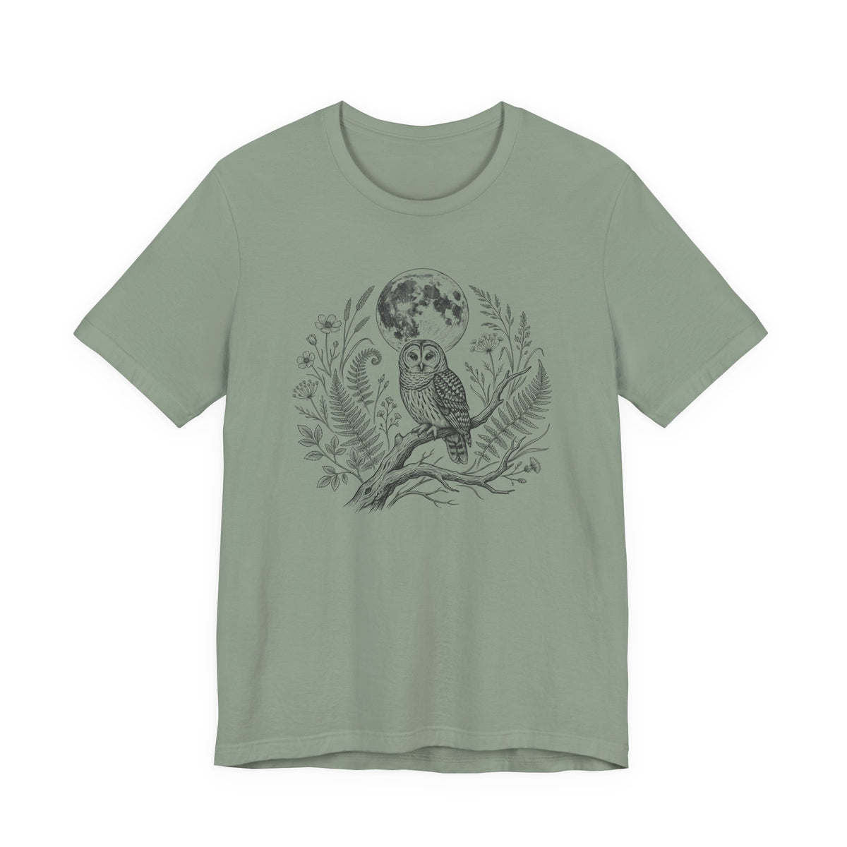 Moonlit Barred Owl Tee | Vintage Botanical Owl T‑Shirt
