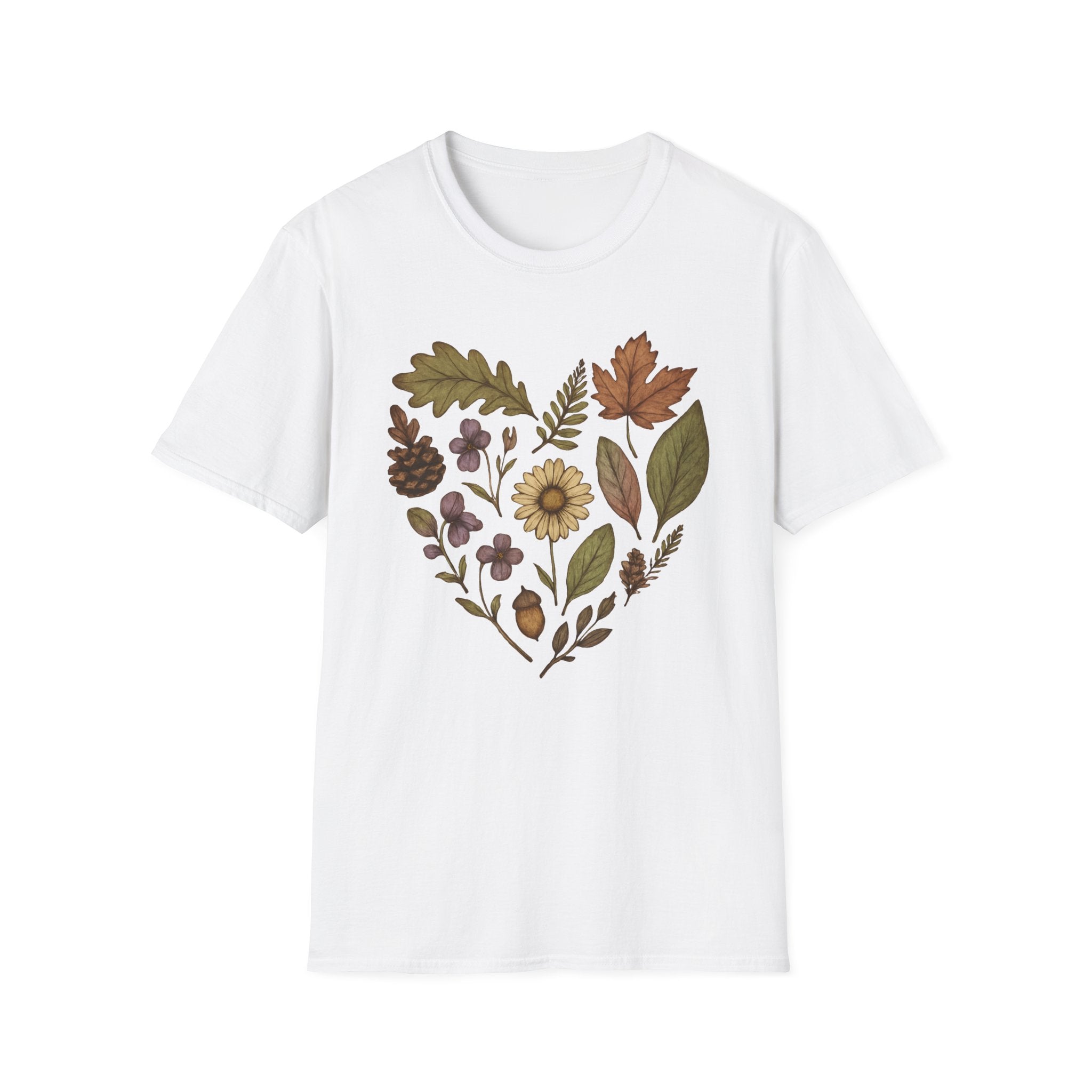 Autumn Muted Botanical Heart Graphic T-Shirt