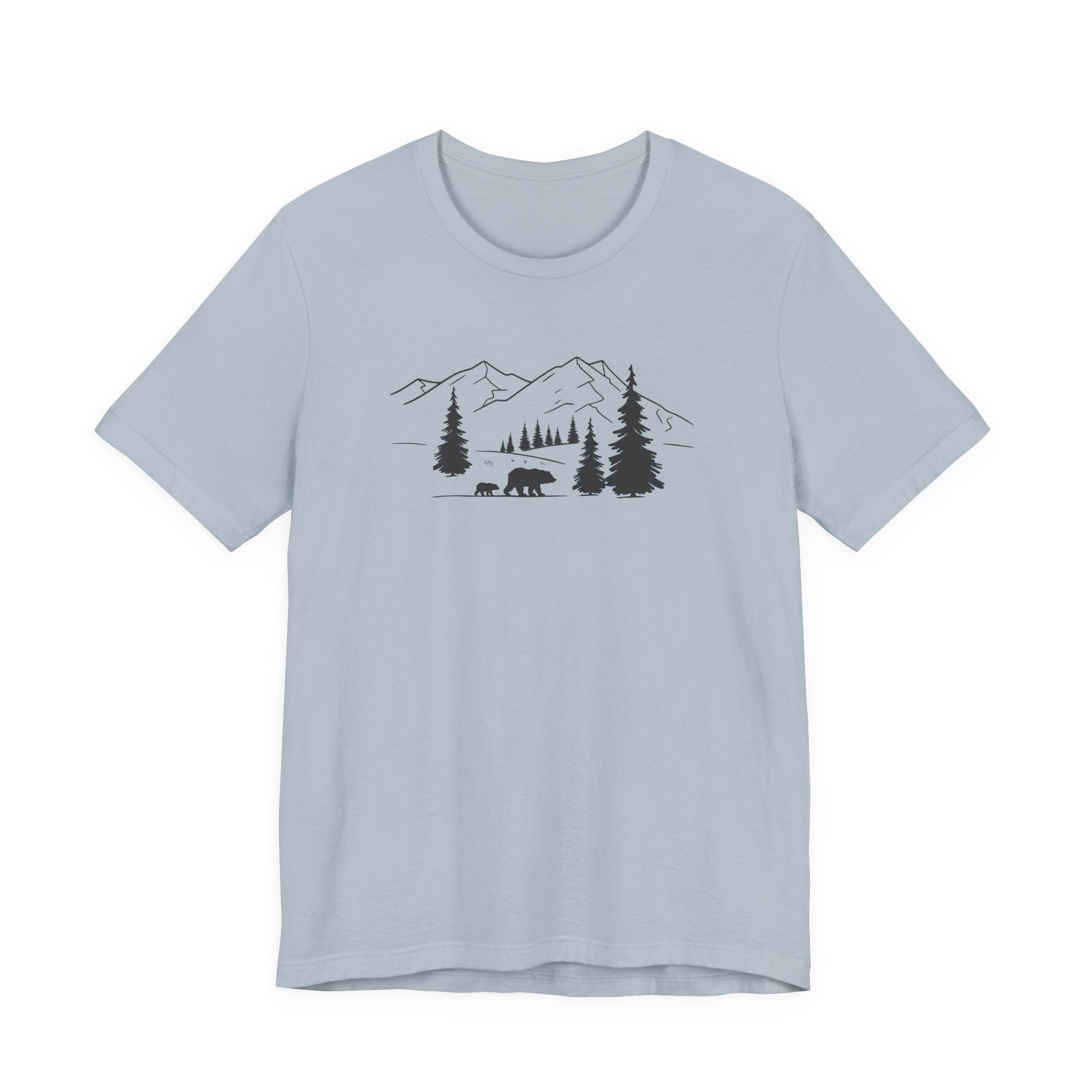 Mountain Bear Scene Tee | Minimal Forest Mountains and Bear Silhouette