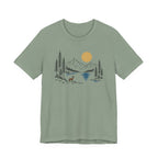 Nature Mountain Lake Tee | Scenic Deer & Pine Tree Graphic T-Shirt