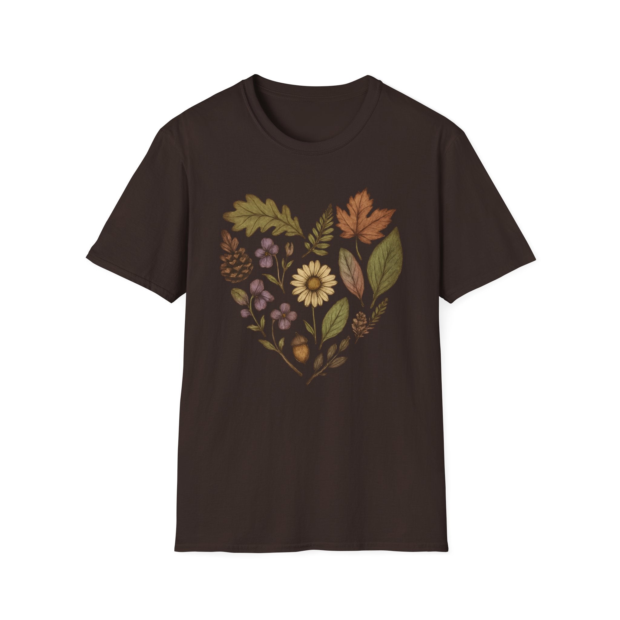 Autumn Muted Botanical Heart Graphic T-Shirt