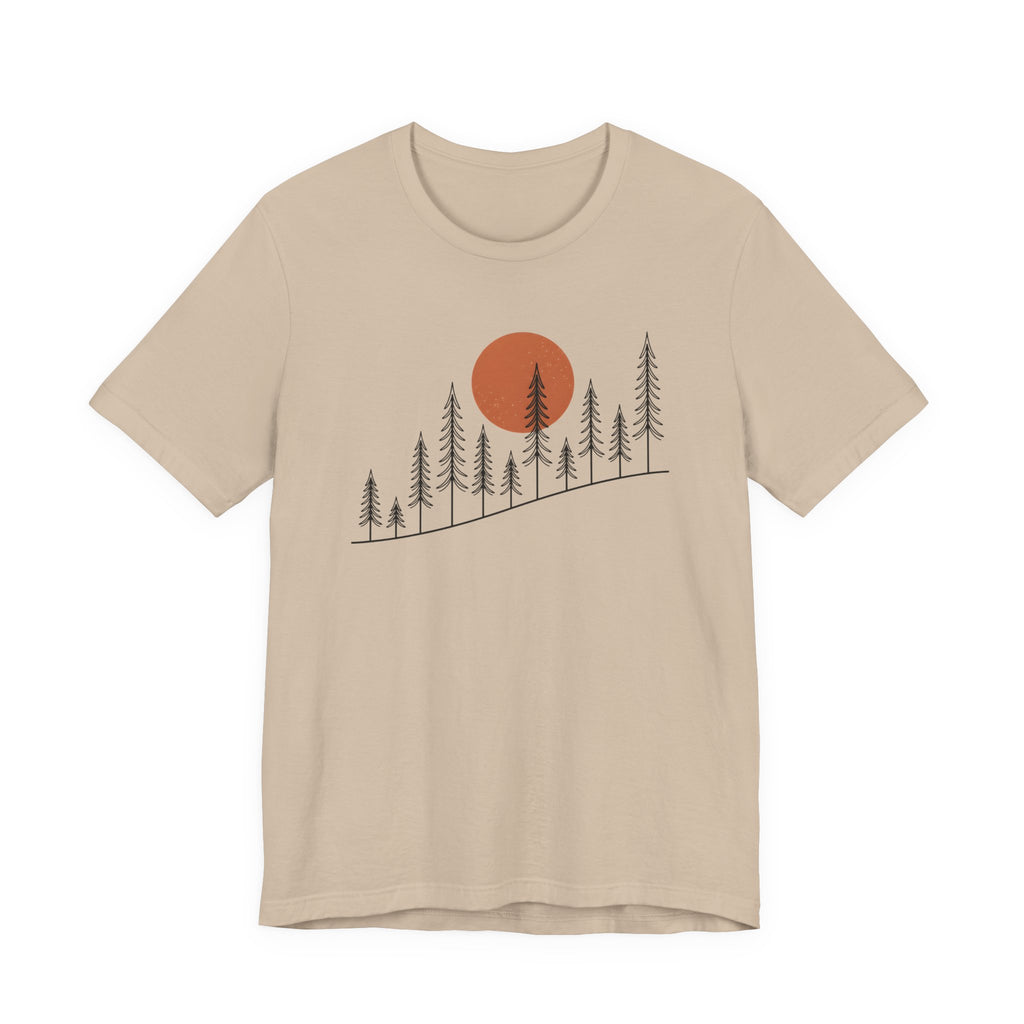 Timber Rise Sunset Tee | Minimal Pine Tree Forest Graphic T-Shirt