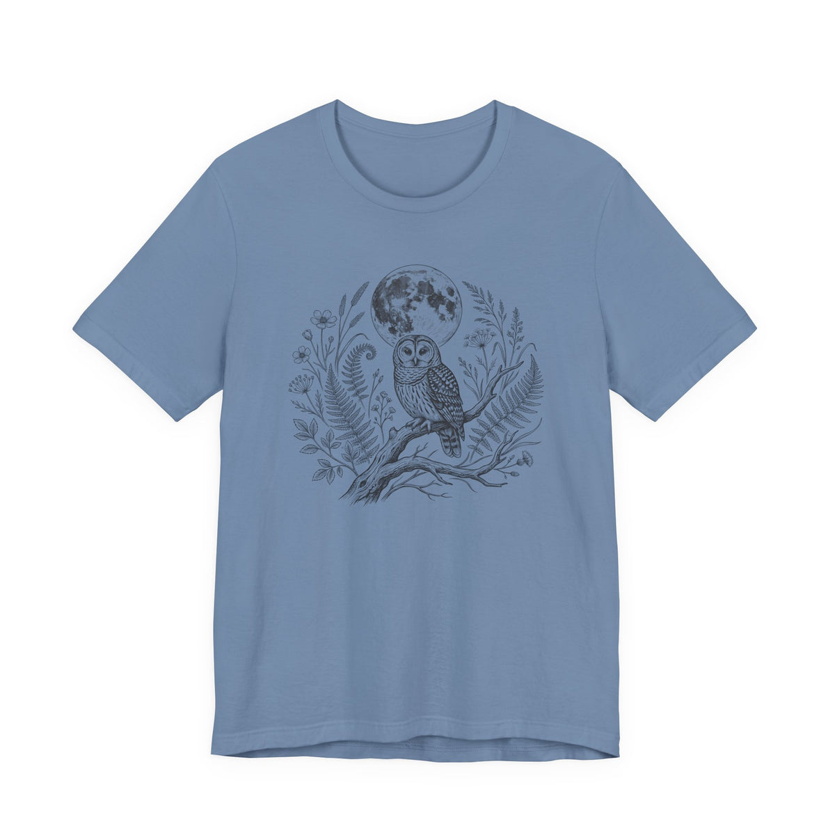 Moonlit Barred Owl Tee | Vintage Botanical Owl T‑Shirt