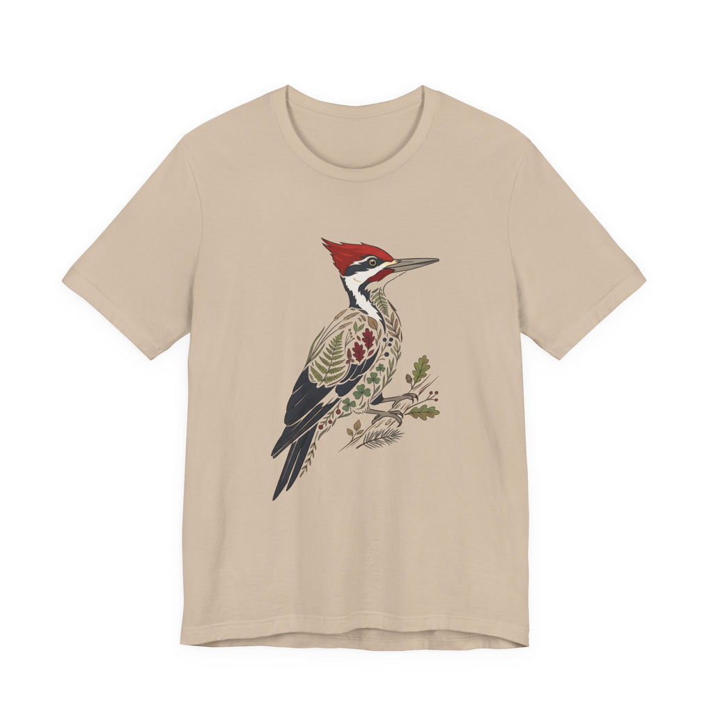Woodpecker Illustration Tee | Botanical Wildlife Bird T-Shirt