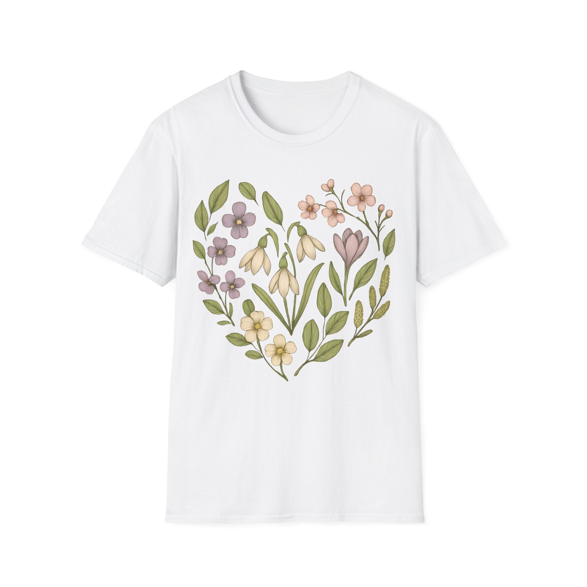 Spring Botanical Flowers Heart Graphic T-Shirt