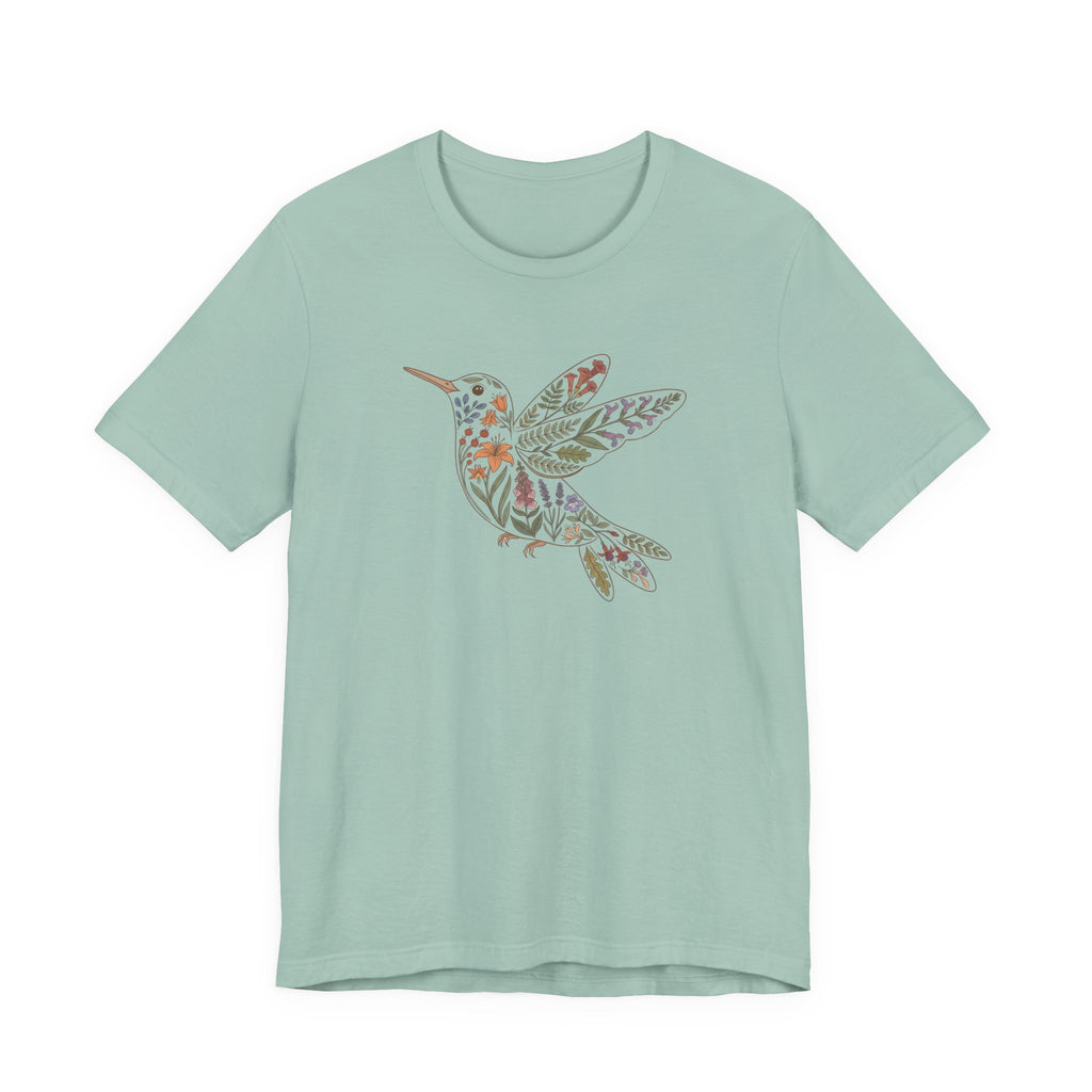 Floral Hummingbird Tee | Botanical Bird Graphic Tee