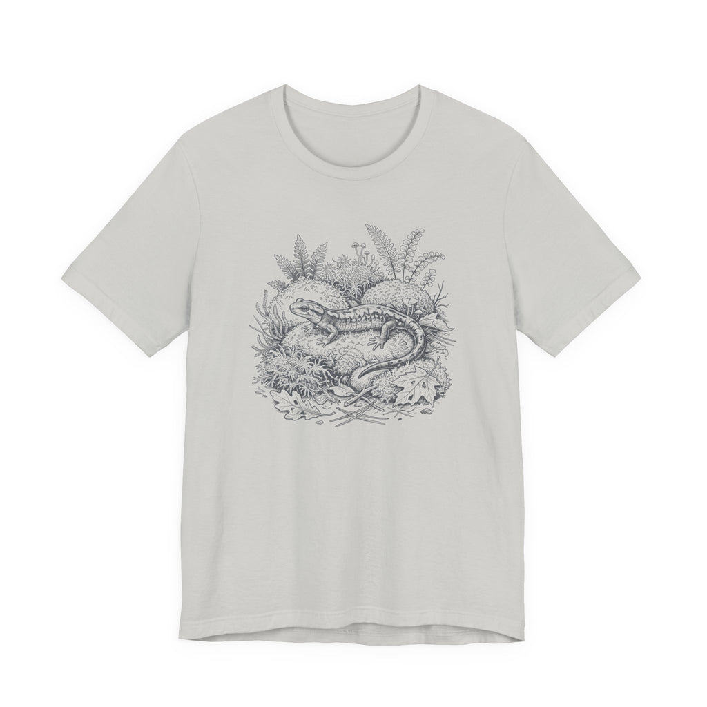 Botanical Salamander Tee on Mossy Rock | Vintage Naturalist Nature Illustration T-Shirt