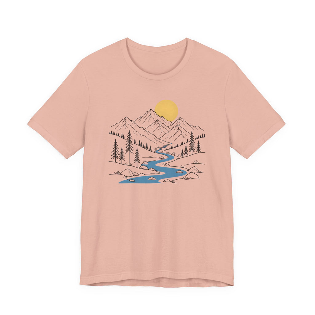 Mountain River Graphic Tee | Sunset Scenic Nature T-Shirt