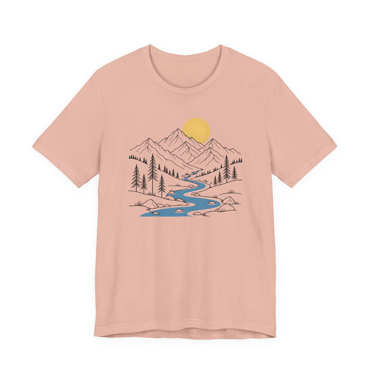 Mountain River Graphic Tee | Sunset Scenic Nature T-Shirt