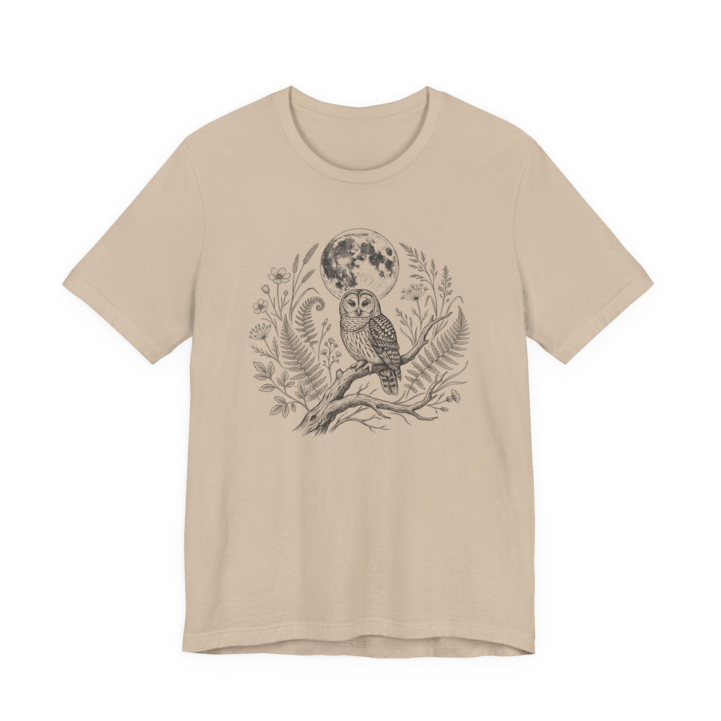 Moonlit Barred Owl Tee | Vintage Botanical Owl T‑Shirt