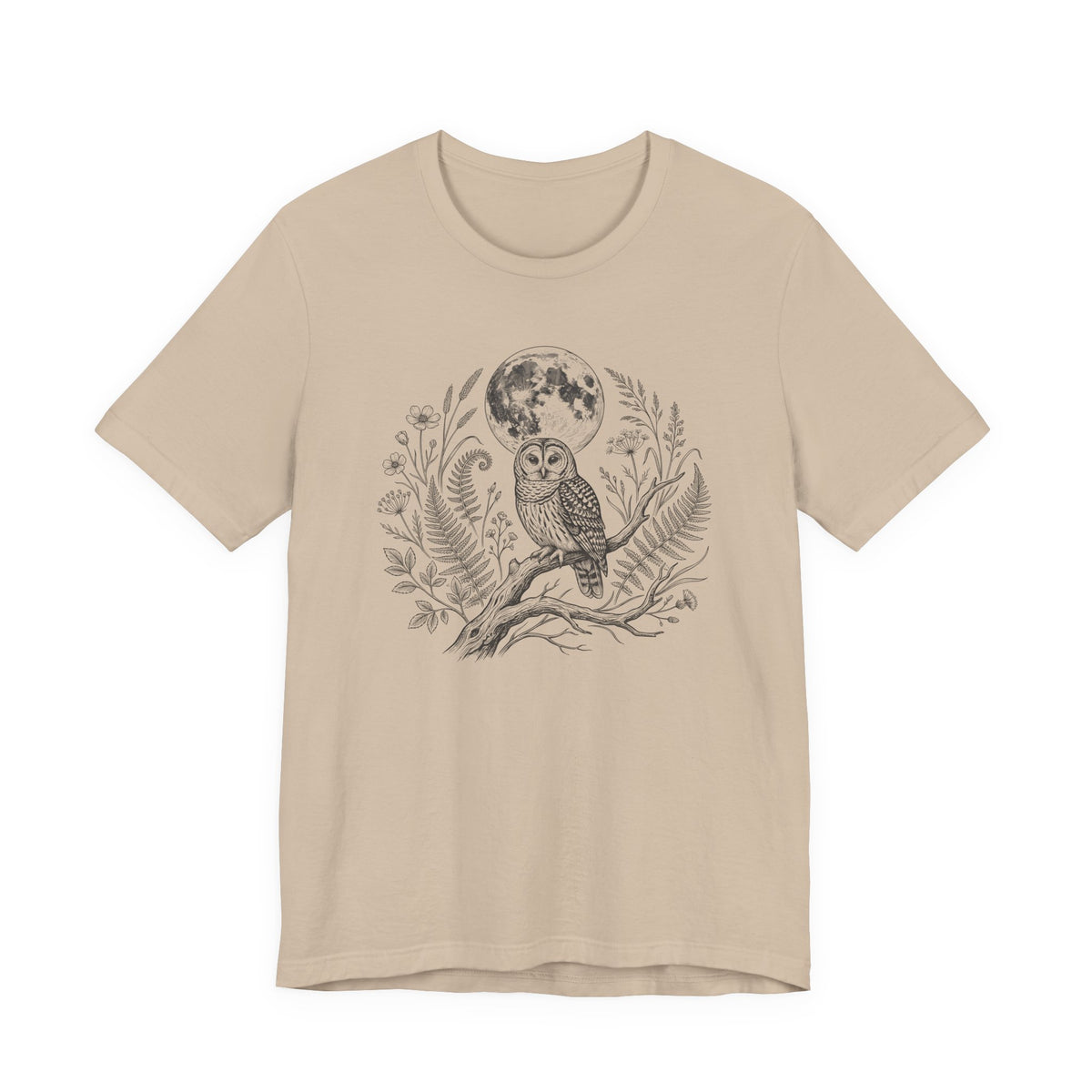 Moonlit Barred Owl Tee | Vintage Botanical Owl T‑Shirt