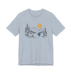 Nature Mountain Lake Tee | Scenic Deer & Pine Tree Graphic T-Shirt