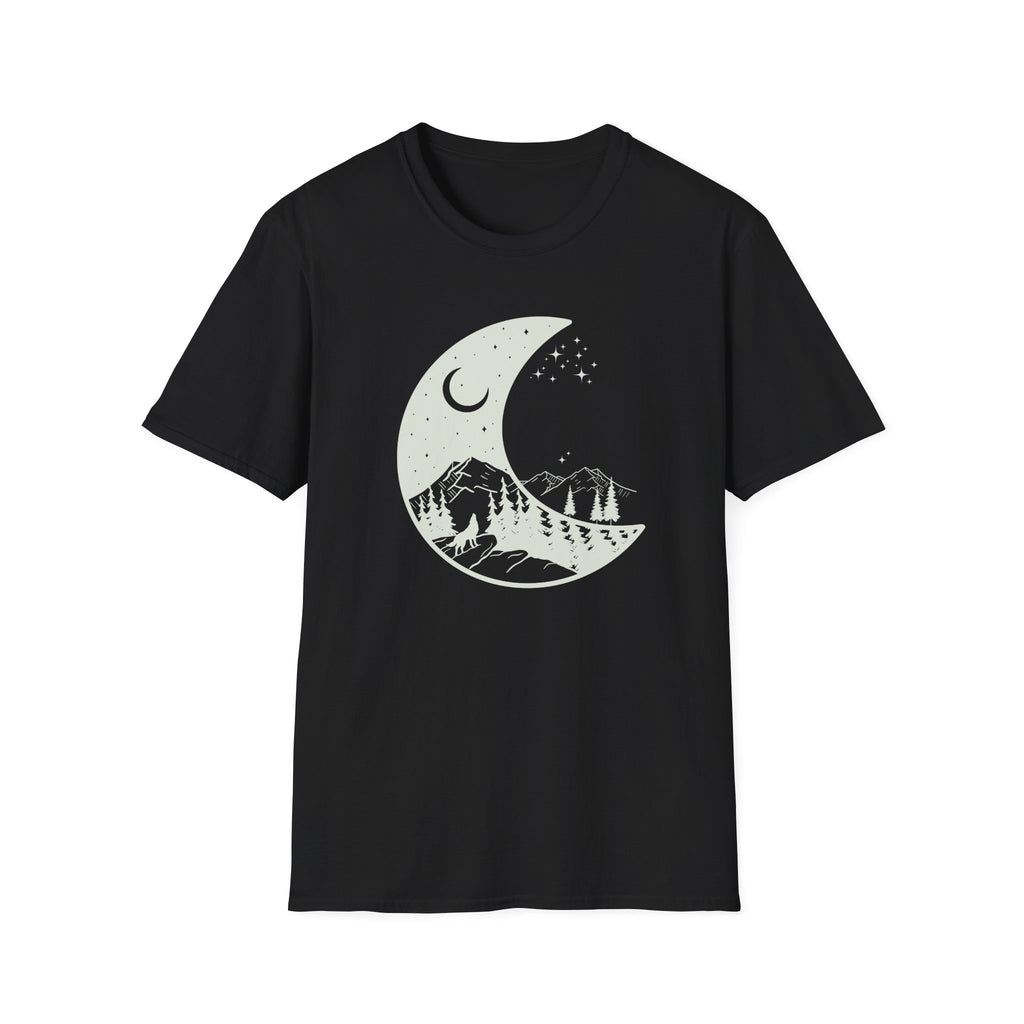 Crescent Moon Howling Wolf Graphic T-Shirt