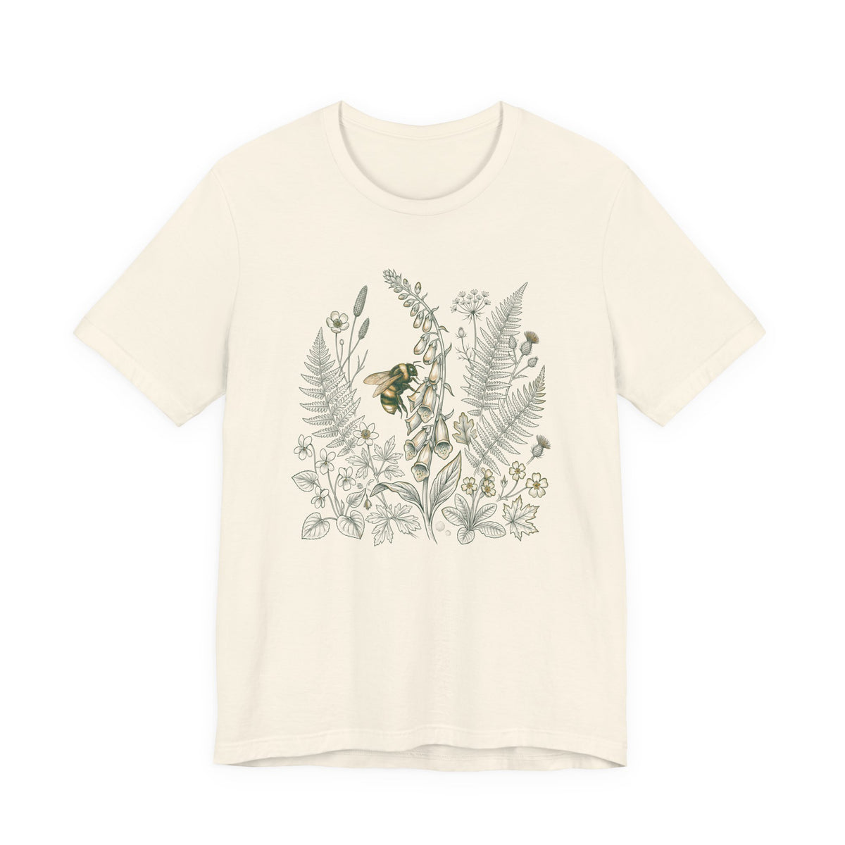 Foxglove Fern & Bee Tee | Floral Nature Graphic T-Shirt