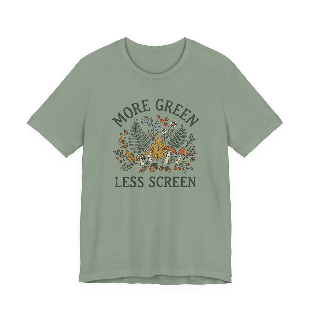 More Green Less Screen Tee | Woodland Folk Art Shirt