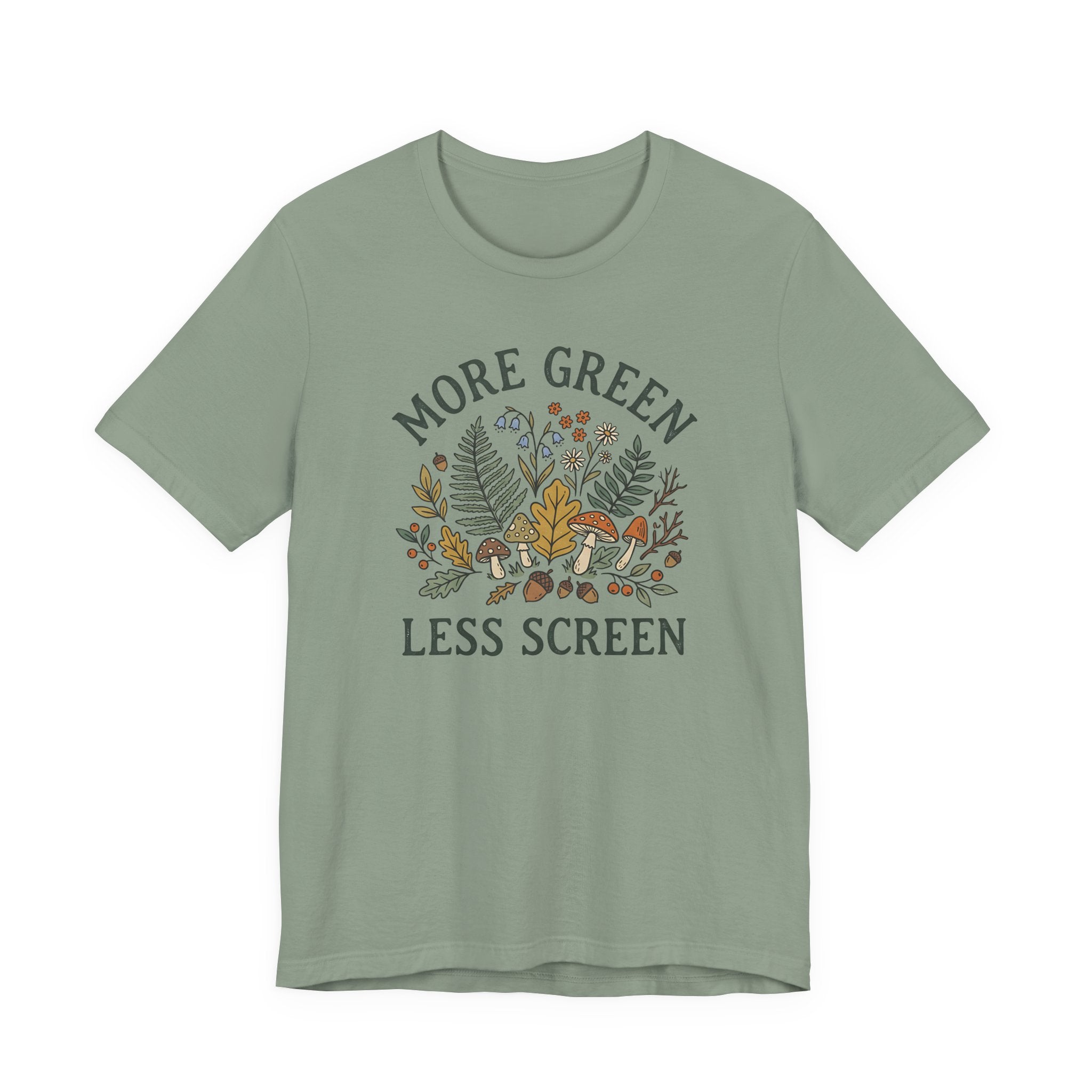 More Green Less Screen Tee | Woodland Folk Art Shirt