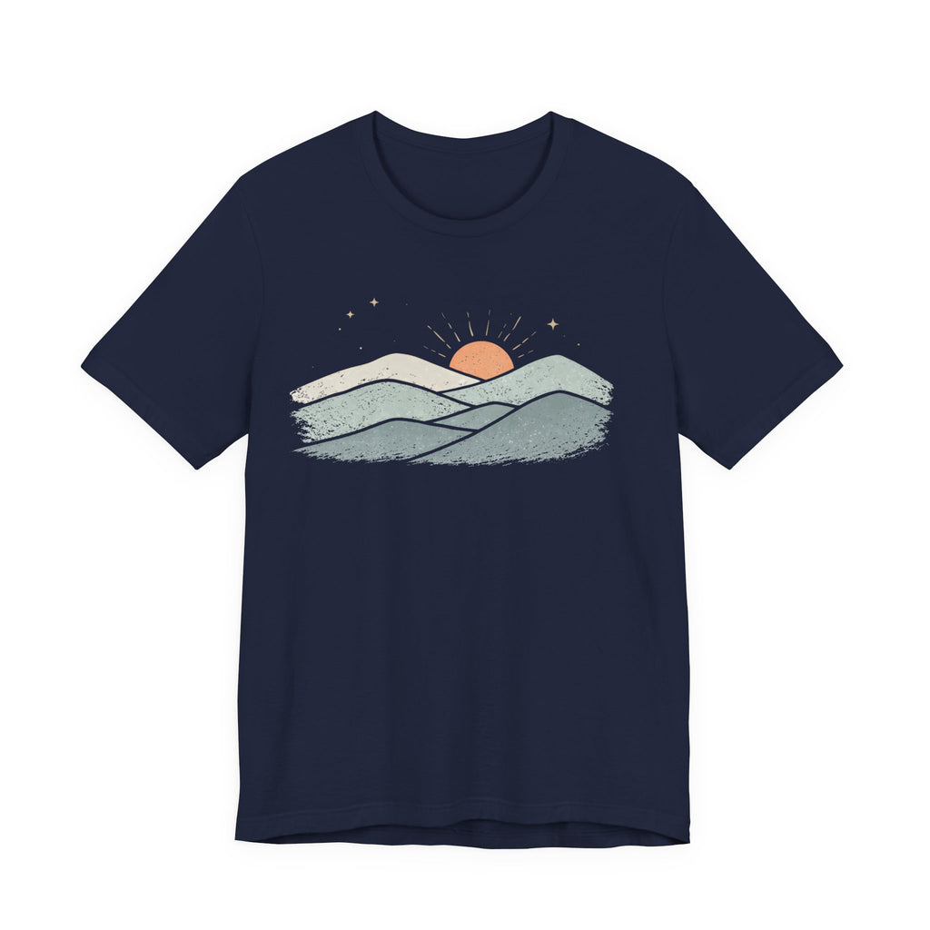 Minimal Sunrise Mountain Illustration Tee | Retro Nature Landscape Shirt