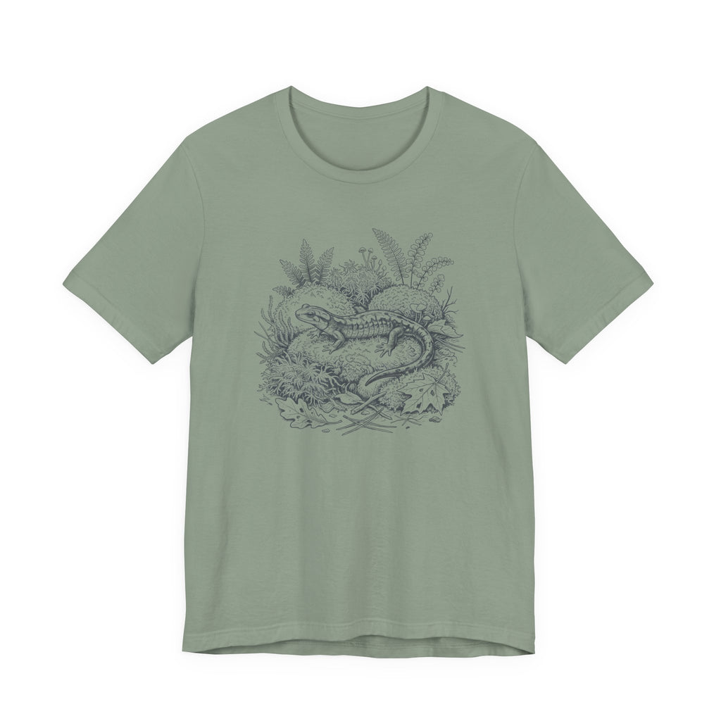 Botanical Salamander Tee on Mossy Rock | Vintage Naturalist Nature Illustration T-Shirt