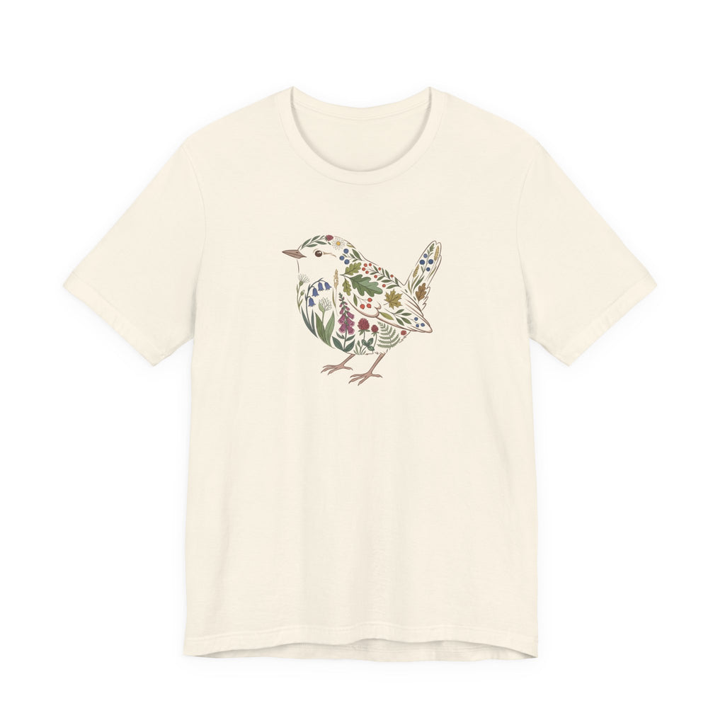 Floral Wren T‑Shirt | Botanical Wildlife Graphic T-Shirt