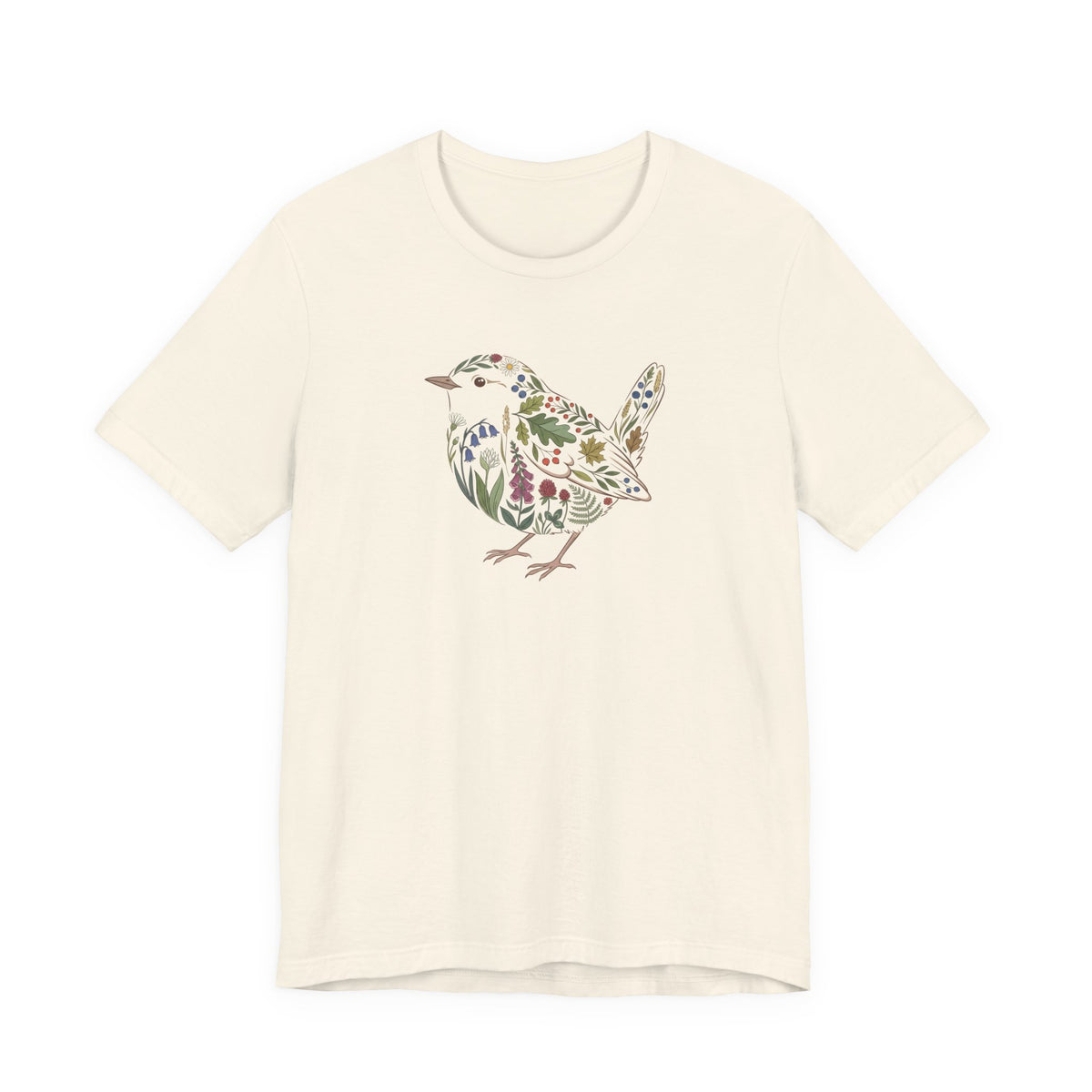 Floral Wren T‑Shirt | Botanical Wildlife Graphic T-Shirt