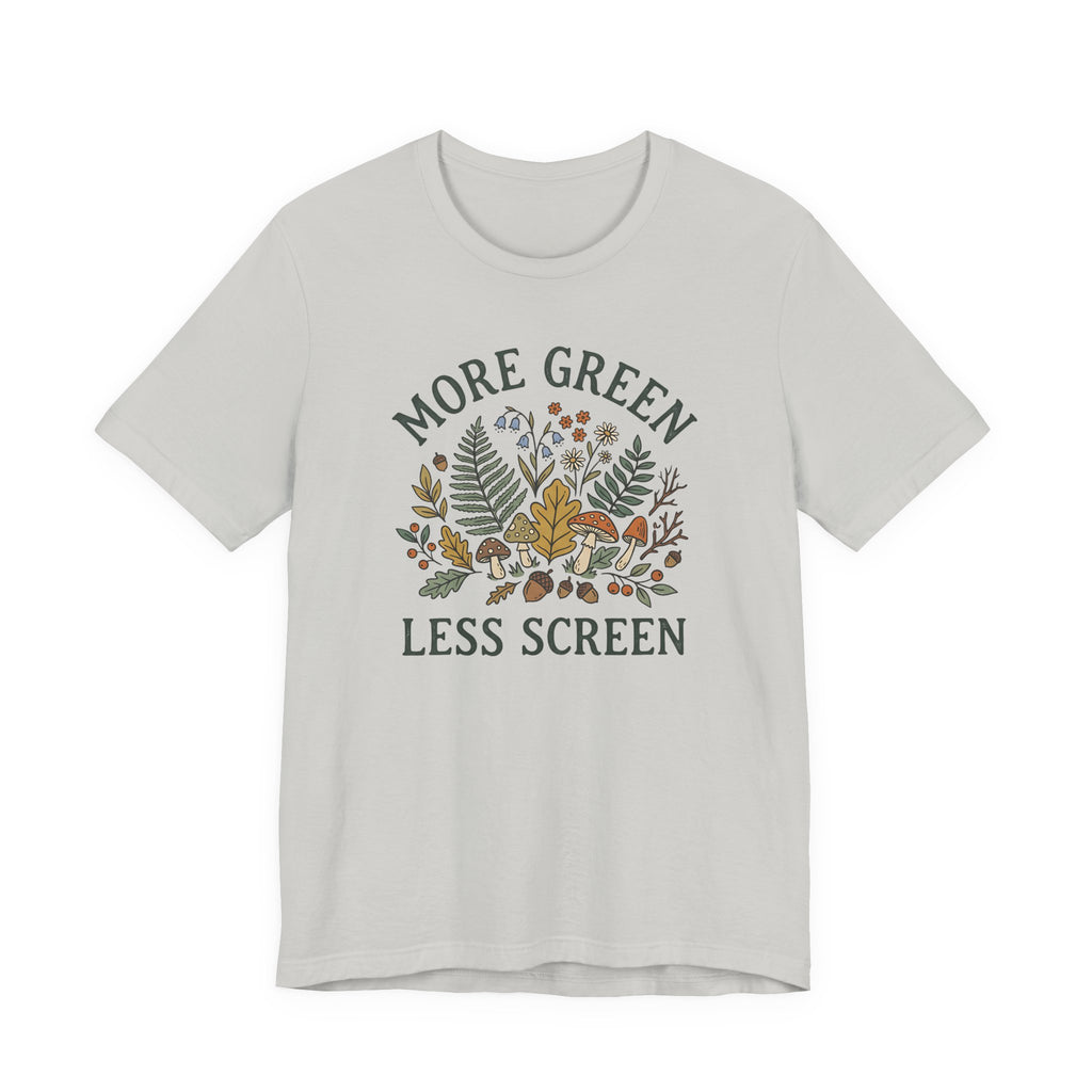 More Green Less Screen Tee | Woodland Folk Art Shirt