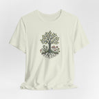 Tree and Roots T-Shirt with Mushroom Fern and Flowers | Woodland Folk Art Shirt