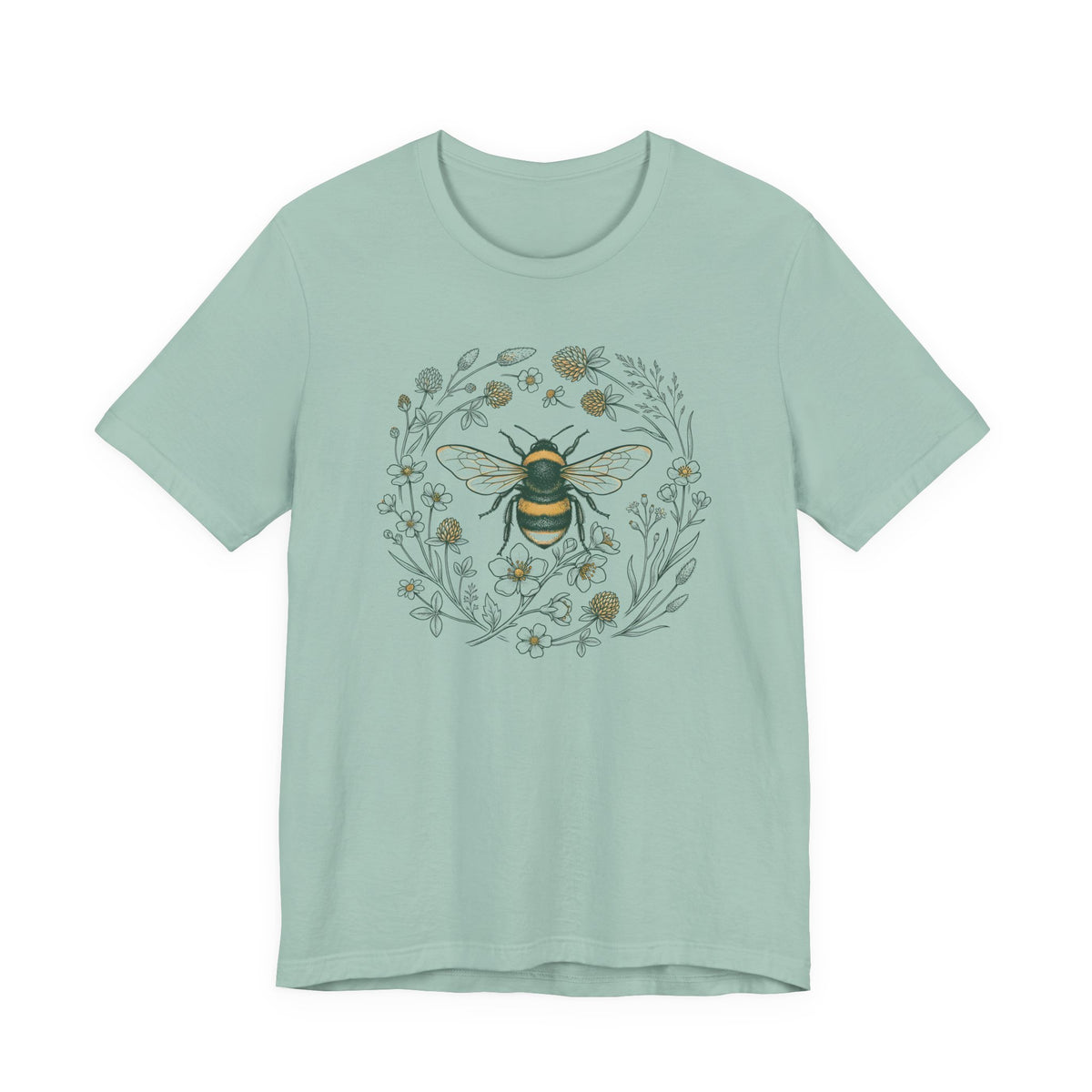Botanical Bee Wildflower Tee | Vintage Naturalist Illustration Bumblebee T-Shirt